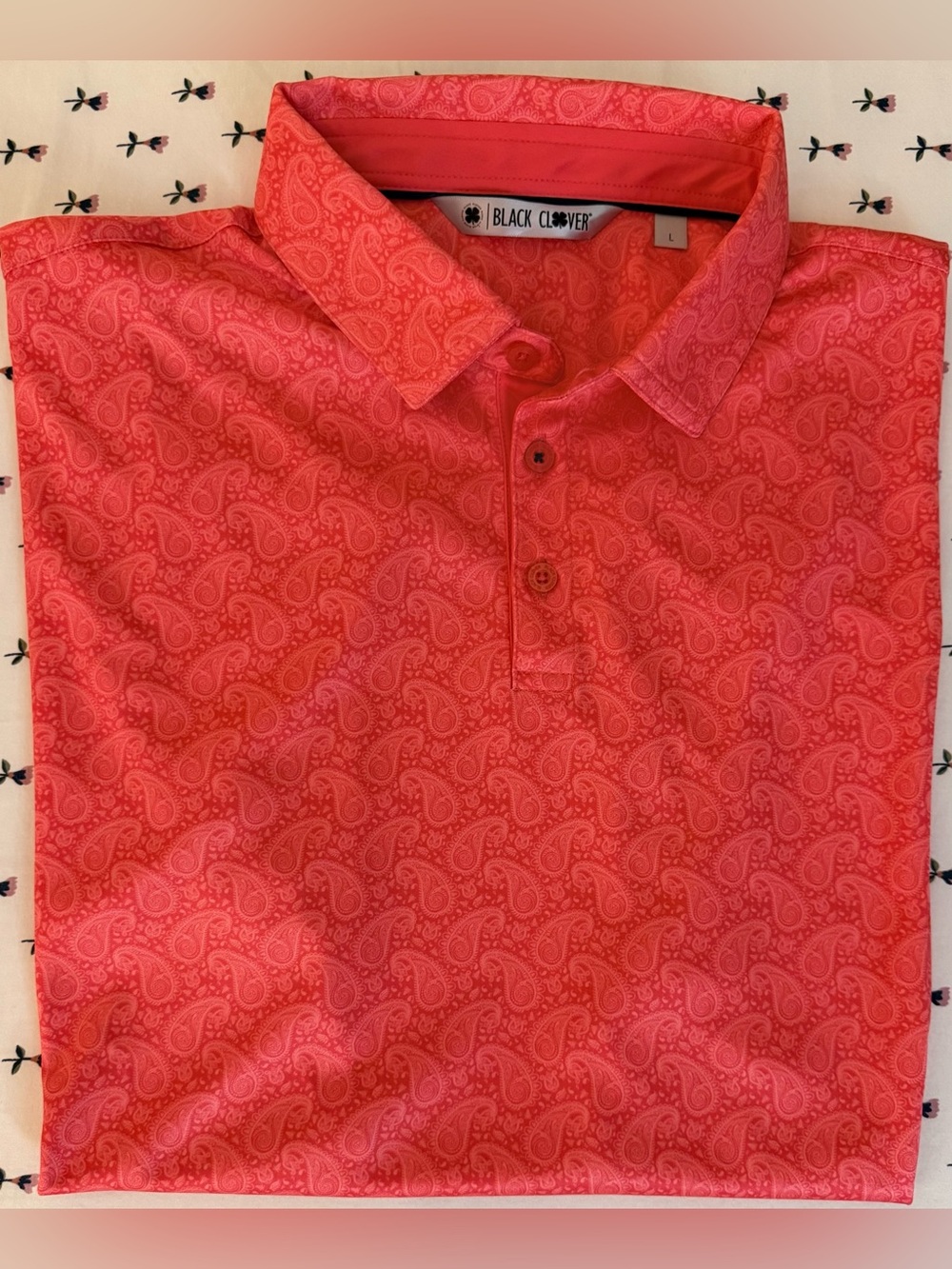 Black Clover Paisley AOP Performance Polo – Psych Pink – Men’s Large – EUC